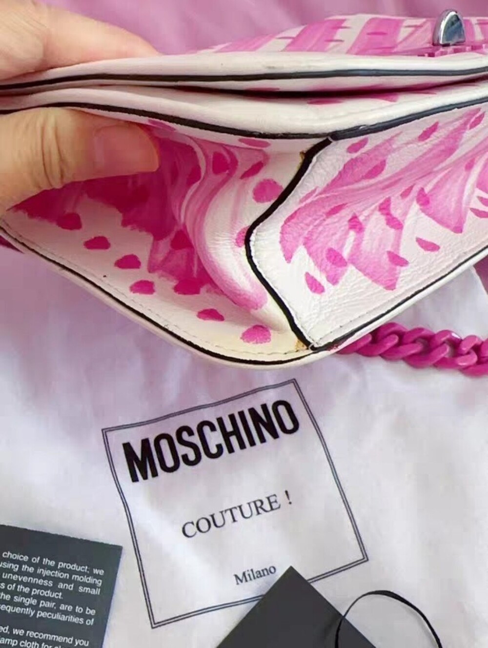 MOSCHINO Brushstroke Leather White Barbie Pink Bag Crossbag - Picture 6 of 7
